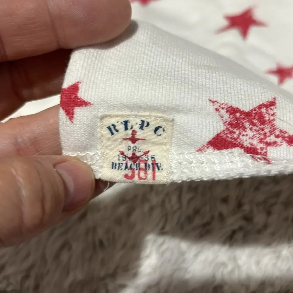 Ralph Lauren 4 cream red stars cropped wide boat neck cotton French terry EUC
